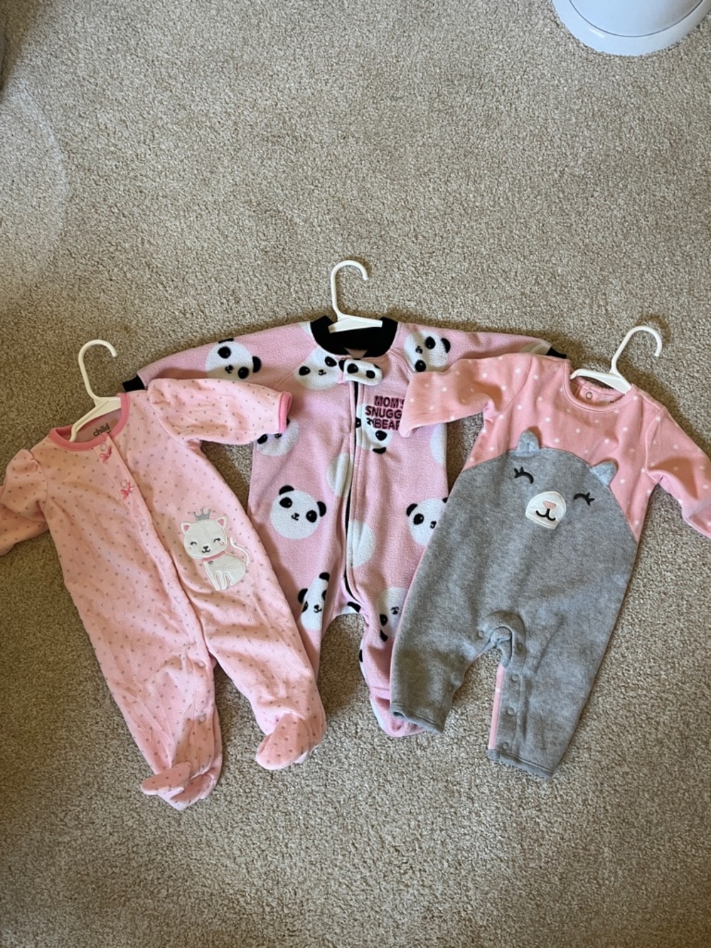 Lot of 3 Baby Girl Fleece One-Piece Footed Pajamas, 0-3M